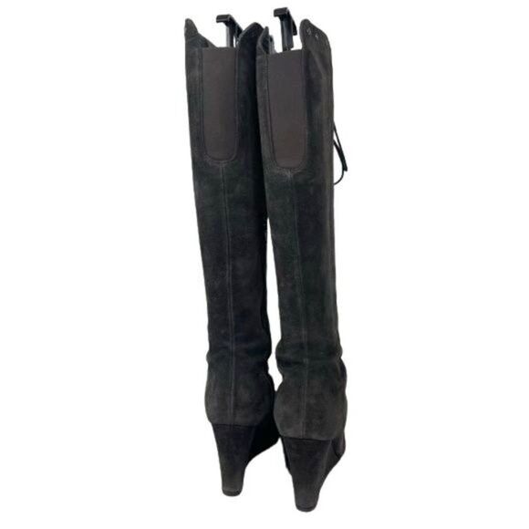 Stuart Weitzman knee high gray suede boots 6.5M riding equestrian wedged lace up - Picture 6 of 9